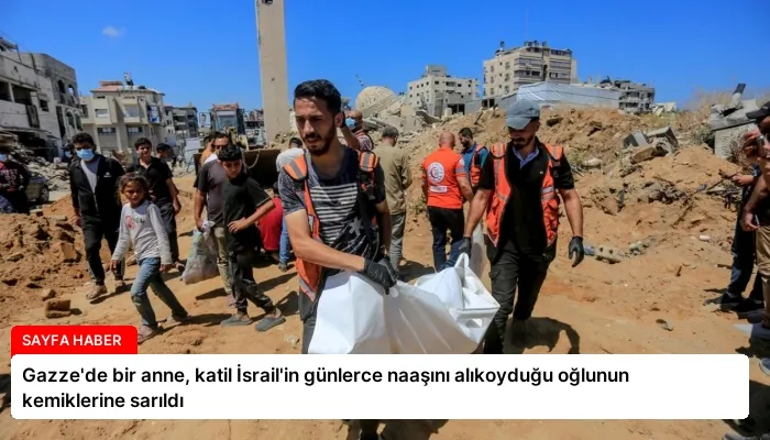Gazze’de bir anne, katil İsrail’in günlerce naaşını alıkoyduğu oğlunun kemiklerine sarıldı